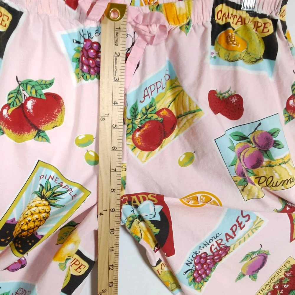 Nick & Nora Pajama Set Women's Small Pink Fruit Crate Print Cotton Sleepwear